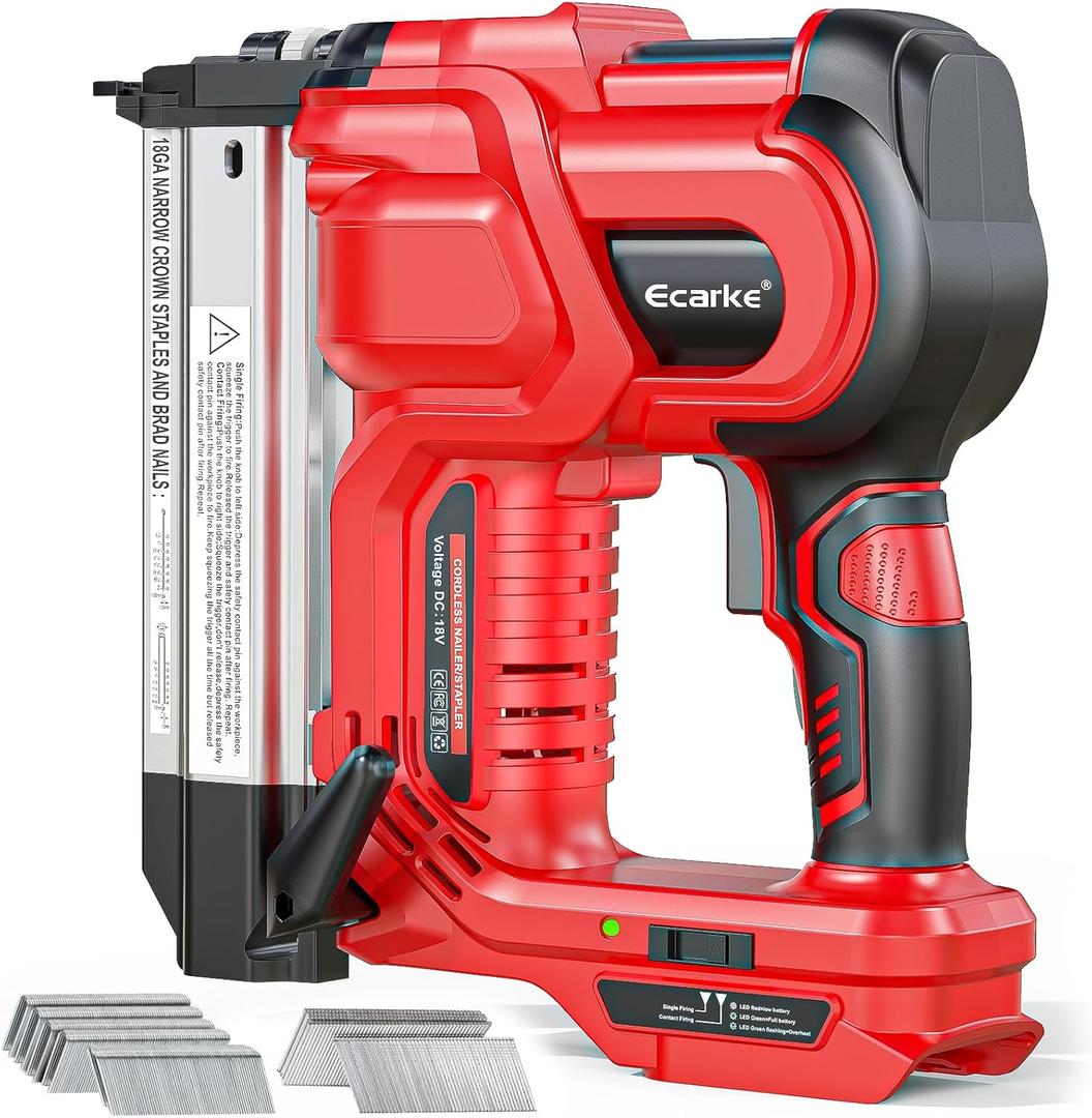 Ecarke 2" Electric Nail Gun Compatible with Milwaukee 18V Battery(No Battery),2 in 1 Cordless Brad Nailer Stapler with 1000 Nails,18 Gauge Nail Gun Battery Powered,2 Firing Modes for Trim Wood DIY