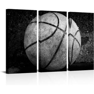 Nachic Wall Large 3 Panels Basketball Canvas Wall Art for Boys Room Vintage Black and White Sport Basketball Picture Posters Print for Gym Teenage Boy Bedroom Man Cave Decor Each Panel16x32Inch