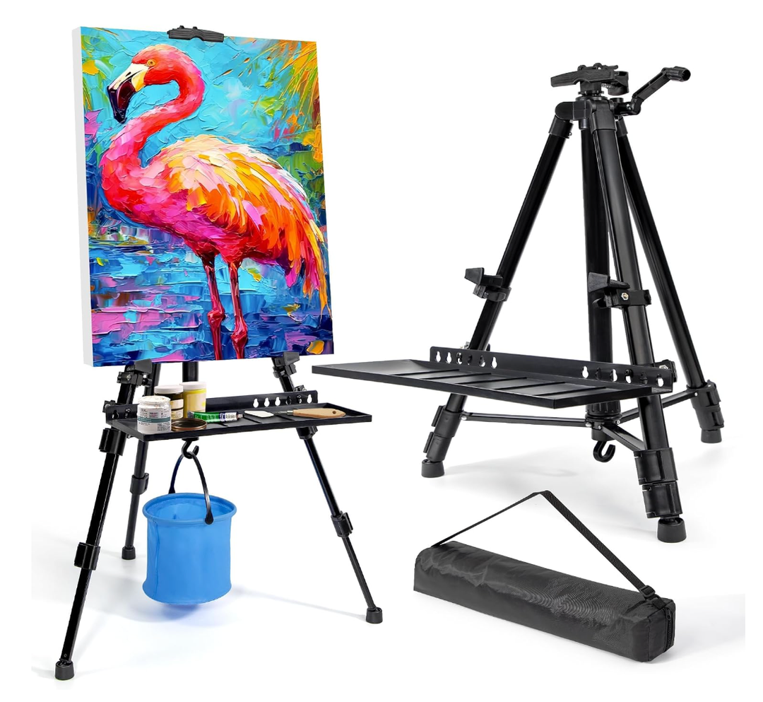 Easel Stand for Painting Artist Easel Stand Adjustable Height 20" to 61" Metal Tripod Art Easels Stand for Painting Canvases Tabletop Floor Art Easel Stand with Tray, Bag, Folding Keg, Black