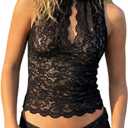 Women Sheer Lace Tops Sleeveless Crew Neck Cut Out Tank Tops Y2K See Through Mesh Going Out Shirt Top, Size: S