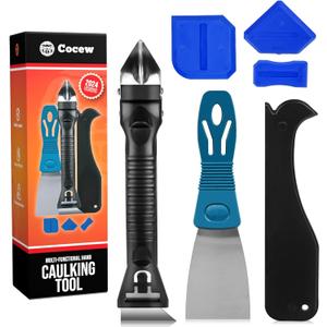 Silicone Caulking Tool Kit, Caulk Remover Tool, Putty Knife Scraper, 3 Glass Glue Corner Scrapers, Grout Removal Tool with Stainless Steel Head for Kitchen Bathroom and Window