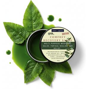 SSF Organics- Natural Relief and Recovery. Topical Healing for Muslces, Joints and Skin. Great for Runners, Post Workout, Healing, Skin Repair. (Comfrey Recovery Salve 4oz.)