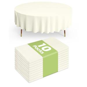 Pureegg Plastic Table Cloth Disposable 10 Pack, 84'' Round Table Cloths, Party, Wedding, Thanksgiving Decorations, Fall Tablecloths, Round, Beige Plastic Cover, Leakproof & Sturdy, Cream, Ivory