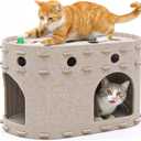 OurWarm Cat House for Indoor Cats, Large Felt Cat Bed with Cover, Cozy Cats Hideaway with Play Bell Compartment, Durable Indoor Hideaway Holds up to 14 lbs, Suitable for All Seasons
