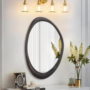 AAZZKANG Large Wall Mirror Retro Irregular Wall Mirror 26"x18" Hanging Wall Mounted Wood Frame Mirrors for Bathroom Bedroom Living Room Entryway