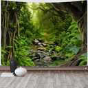 AMM Green Rainforest Tapestry Nature Forest Tapestry for Bedroom Aesthetic Misty Tropical Jungle Trees Flowing Stream Landscape Tapestries Wall Hanging for Living Room Dorm 80 x 60 Inch