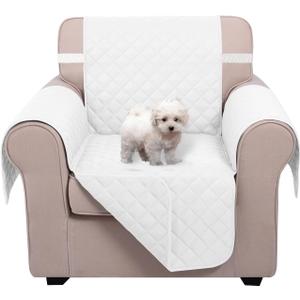 U-NICE HOME Recliner Chair Covers Reversible Chair Cover Pet Covers for Dogs with Elastic Straps Water Resistant Diamond Quilted (23''Armchair, White/White)