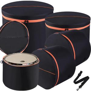 5 Piece Drum Bag Set for 12" 13" 14" Tom Snare, 22" Bass Drum Carrying Cases Cover Travel Drum Case Set with Shoulder Strap and Handle for Tom Snare Bass Accessories