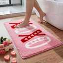 Duraaamo Valentines Bathroom Rug 16 x 24 Inch Pink XOXO Tufted Bath Mat Absorbent Non Slip Rectangle Anniversary Wedding Mat Floor Doormats Rugs for Bathroom Living Room Home Decor