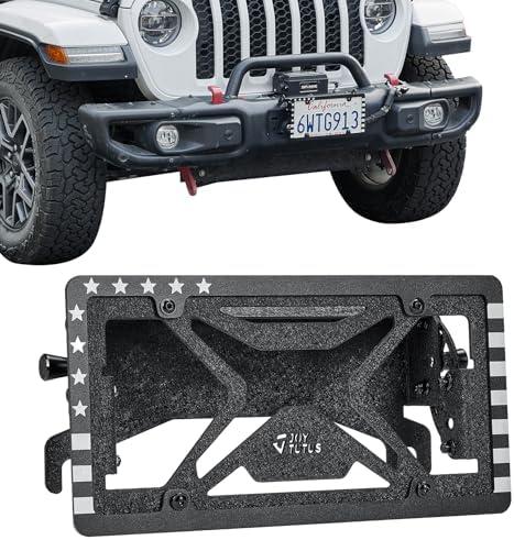 JOYTUTUS Universal Flip-Up License Plate Mount for 10" Hawse Fairlead (254mm) - Compatible with Winch, Off-Road Trucks, RV Bumpers Front License Plate Holder Bracket