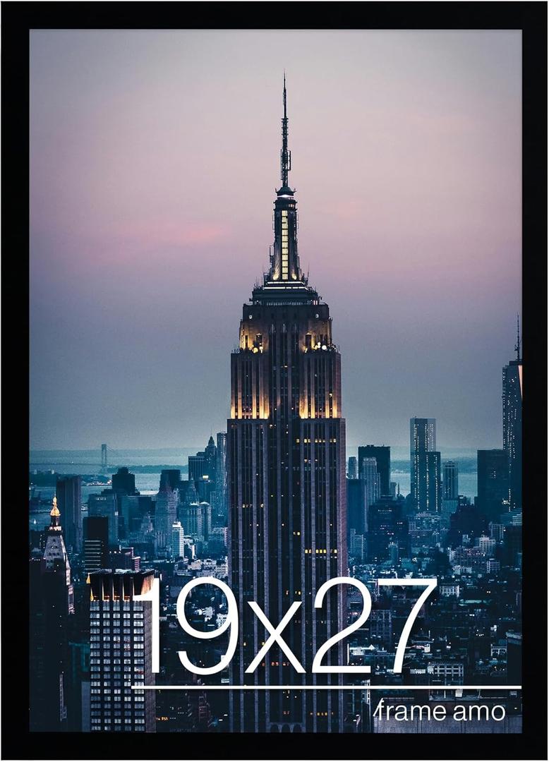 Frame Amo Black 19x27 Picture or Poster Frame, 1 inch Wide Border, Smooth Finish, Acrylic Front