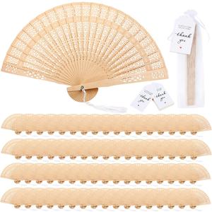 55 Sets Sandalwood Fans Bulk Wedding Favors, Reliable Solid Wooden Handheld Foldable Fans with Tassels, Organza Bags & DIY Custom Tags for Outdoor Bridal Shower Birthday Party Gifts