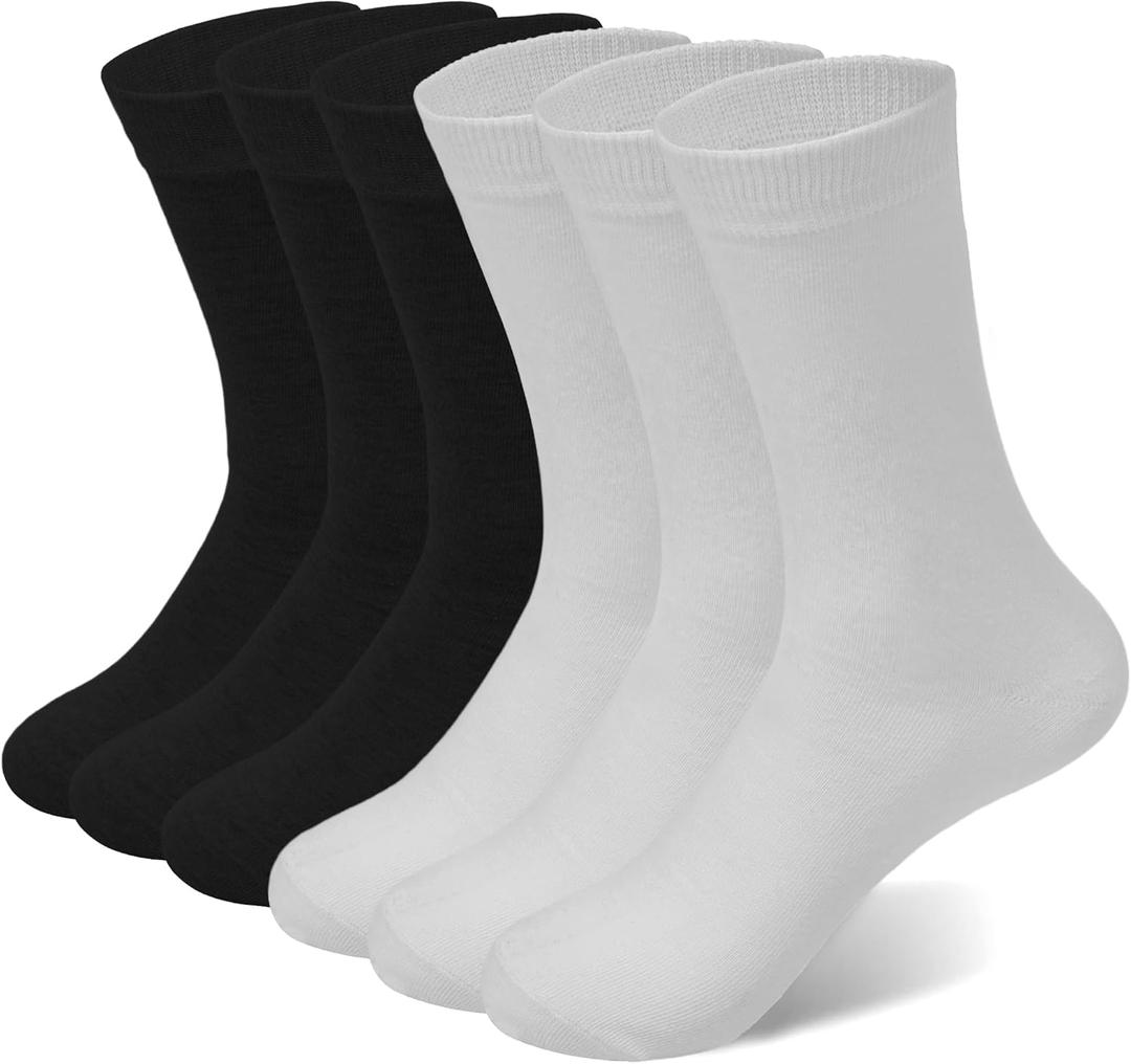 Crew Socks for Women & Man Casual Breathable LightWeight Athletic Calf Socks for running Size 5-13 (Large-X-Large, 016 Black,black,black,white,white,white)