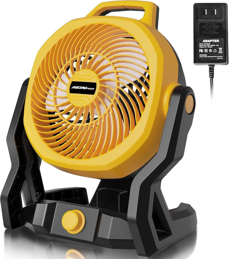 Battery Operated Fan Compatible with Dewalt 20V Max Battery with AC Adapter, Up to 650 CFM & Variable Speed, Low Noise 30dB, Portable Fan for Indoor/Outdoor Jobsite, Camping (Tool Only)