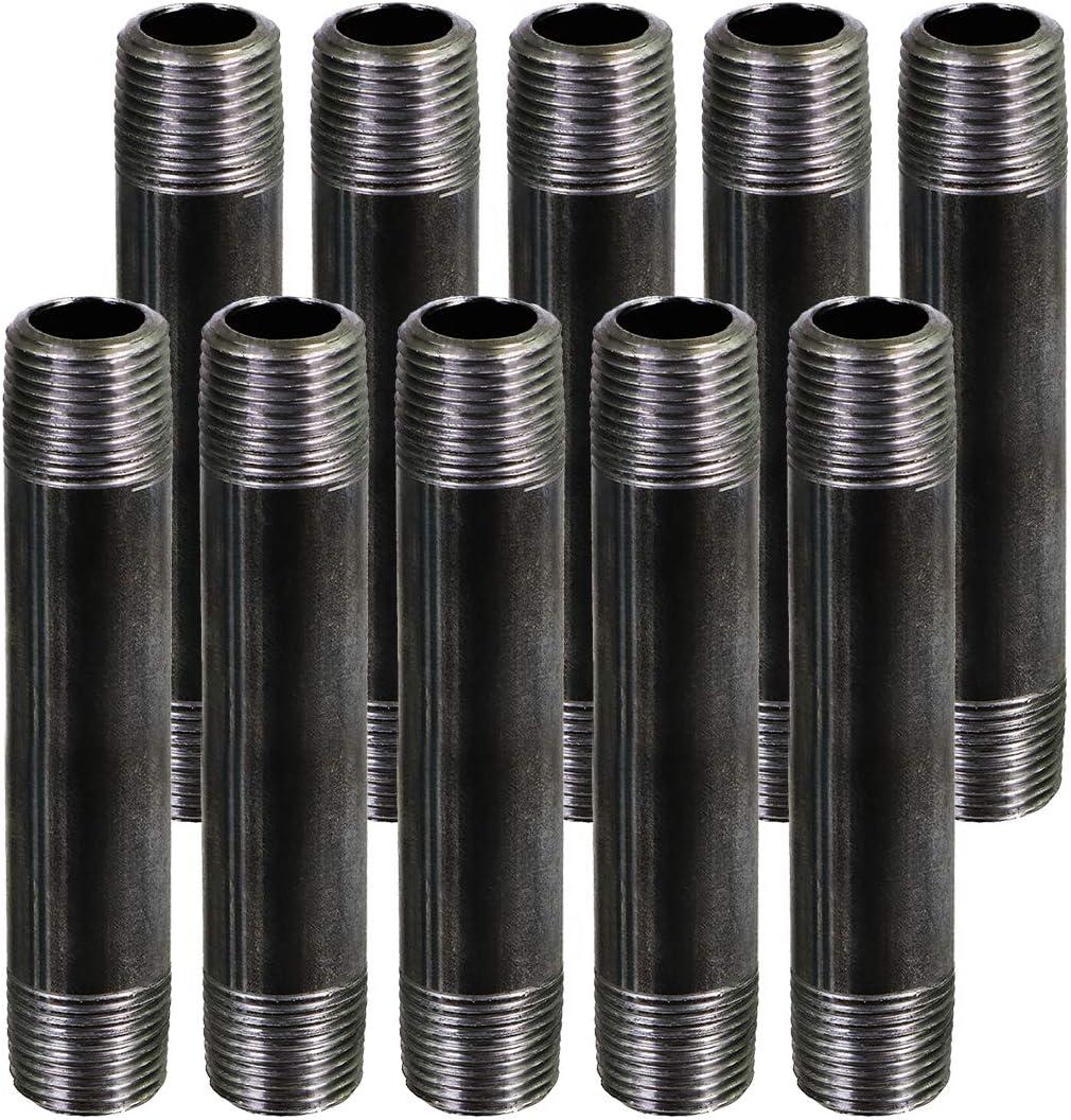SupplyGiant 3/8 x 6 Inch Black Steel Pipe (10-Pack), Heavy Duty Industrial Malleable Iron Pipes, Pre Cut Threaded Nipple Great For All DIY Furniture And Black Pipe Shelving