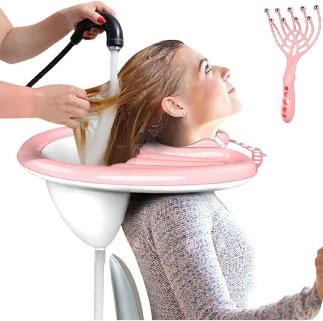 Portable Inflatable Hair Washing Basin for Bedridden - Wash Hair Inflatable Shampoo Bowl with Scalp Massager For Elderly,Disabled,Injured,Ideal Inflatable Sink (1 Shampoo Basin+ 1 Scalp Massager)