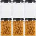 Lawei Square Plastic Jars with Lids - Clear Empty Storage Containers for Food Storage, Plastic Food Jars with Easy Grip Handles for Dry Goods Cookies Rice and More (6 Pack 60 Oz)