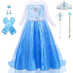 AHLPO Princess Dress Costume for Girls Halloween Party Cosplay Princess Dress Up Snow Queen Fancy Dress Up Birthday Outfit (4-5 Years)