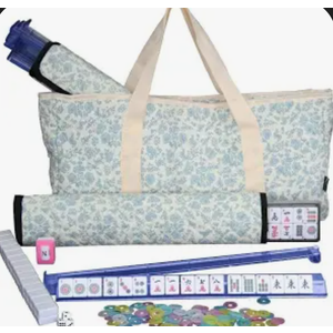 bestcool Mahjong Tile Set, American Mahjong Set with Floral Quilted Carrying Bag, 166 White Tiles, 4 All-in-one Mahjong Racks and Pushers, Gift for Woman (Floral)