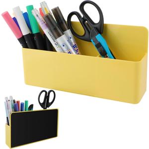 Magnetic Pen Holder,3 Compartments Magnetic Dry Erase Marker Holder,Extra Strong Magnet Storage Marker Pen Pencil Organizer for Refrigerator,Whiteboard,Locker Accessories(Long Style) (Yellow-8.27Inch)