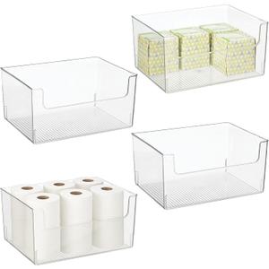 mDesign Large Modern Plastic Open Front Dip Storage Organizer Bin Basket for Bathroom Organization - Vanity Shelf, Cubby, Cabinet, and Closet Organizing Decor - Ligne Collection - 4 Pack - Clear