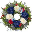 HipTree 24 Inch Patriotic Wreath for Front Door,4th of July Wreaths with Red White Blue Silk Spring Hydrangeas&Dahlias Florals for Labor Day, Memorial Day,Independence Day,Summer Decorations
