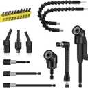 21 Pcs Right Angle Drill Attachment Set Includes 2Pcs Flexible Drill Bit Extension 3Pcs 360 Rotatable 1/4 3/8 1/2" Impact Grade Socket Adapter 3Pcs Drill Bit Holder 10 Short Screwdriver Bits