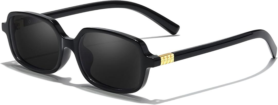 TJUTR Trendy Small Rectangle Sunglasses for Women Men, Retro Vintage 90s Style Sun Glasses UV Protection Shades (A3 Black/Grey)