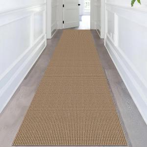 KOZYFLY Extra Long Runners for Hallways 2.6x14 ft Washable Kitchen Runner Non Slip Rubber Backed Hallway Rug Cotton Entryway Runner Rug Floor Carpet for Indoor Hall, Kitchen, Stair, Tan/Orange/Brown