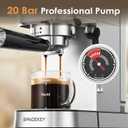 Spacekey Espresso Machine with Milk Frother, 20 Bar Compact Expresso Coffee Machines for Home, Stainless Steel Espresso Maker with 39oz Removable Water Tank for Cappuccino Latte, Fast Heating, Silver