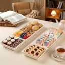 DELLING 16x5 Inch Ceramic 3-Section Serving Tray Set of 3, Stackable Divided Serving Platter - White Porcelain Appetizer Tray for Snack Food Dessert, Dishwasher Safe