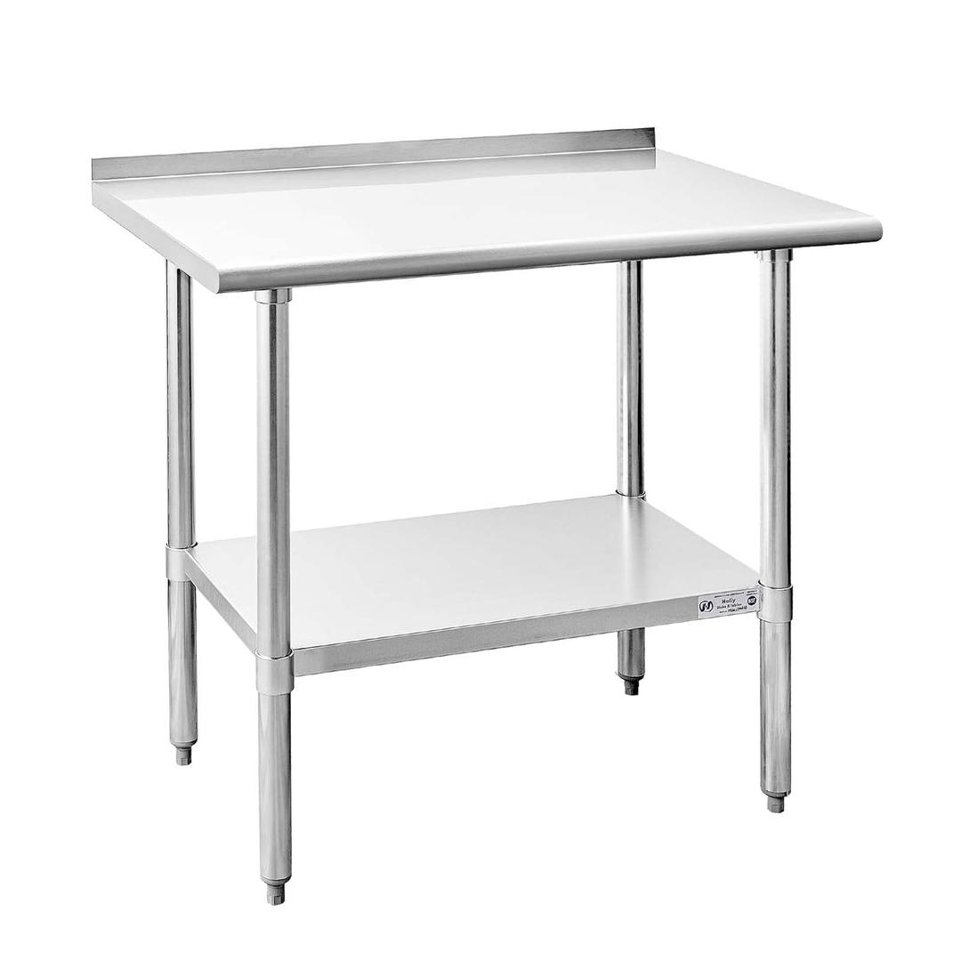 Hally Stainless Steel Table for Prep & Work 24 x 36 Inches, Commercial Heavy Duty Table with Undershelf and Backsplash for Restaurant, Home and Hotel (24''x36'')