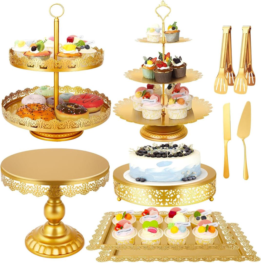10Pcs Gold Cake Stand for Party Dessert Table Display Set Tiered Cupcake Holder Fruit Cookies Donut Plate Serving Tower Tray Platter for Wedding Birthday Celebration Decor