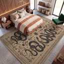 Garvee Snake Gothic 9x12 Area Rug Dark Whimsical Moody Witchy Unique Soft Thin Large Carpet for Living Room Bedroom Dining Room Playroom Indoor Decor Low Pile TPE Backing Taupe