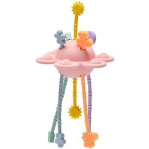 Imagination Junction Food Grade Silicone Pull String Baby Toy, Montessori Pull String Sensory Toy for 18 Months Babies Teething Toys (Pink)
