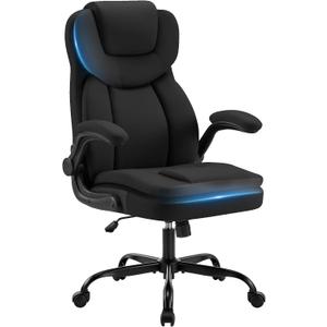 Ergonomic PU Leather Office Chair with Double-Layer Seat Cushion, Adjustable Armrest and Headrest, Reclining Backrest 360° Swivel Rolling Computer Desk Chair for Home Office Gaming Space, Black, 20"D x 18.5"W x 44.89"H