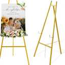 57.1" Tall Gold Easel Stand for Sign, Heavy Duty Folding Metal Easel for Wedding Welcome Sign, Decorative Easel for Mirror, Art, Photo, Adjustable Painting Display 4-Tier Height