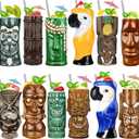 Tiki Mugs Cocktail Set of 12 - Ceramic Tiki Hawaiian Party Cups, Cute Exotic Cocktail Glasses Hawaiian, Bar Professional Hawaiian and Halloween Christmas Party Barware (12PCS), Small
