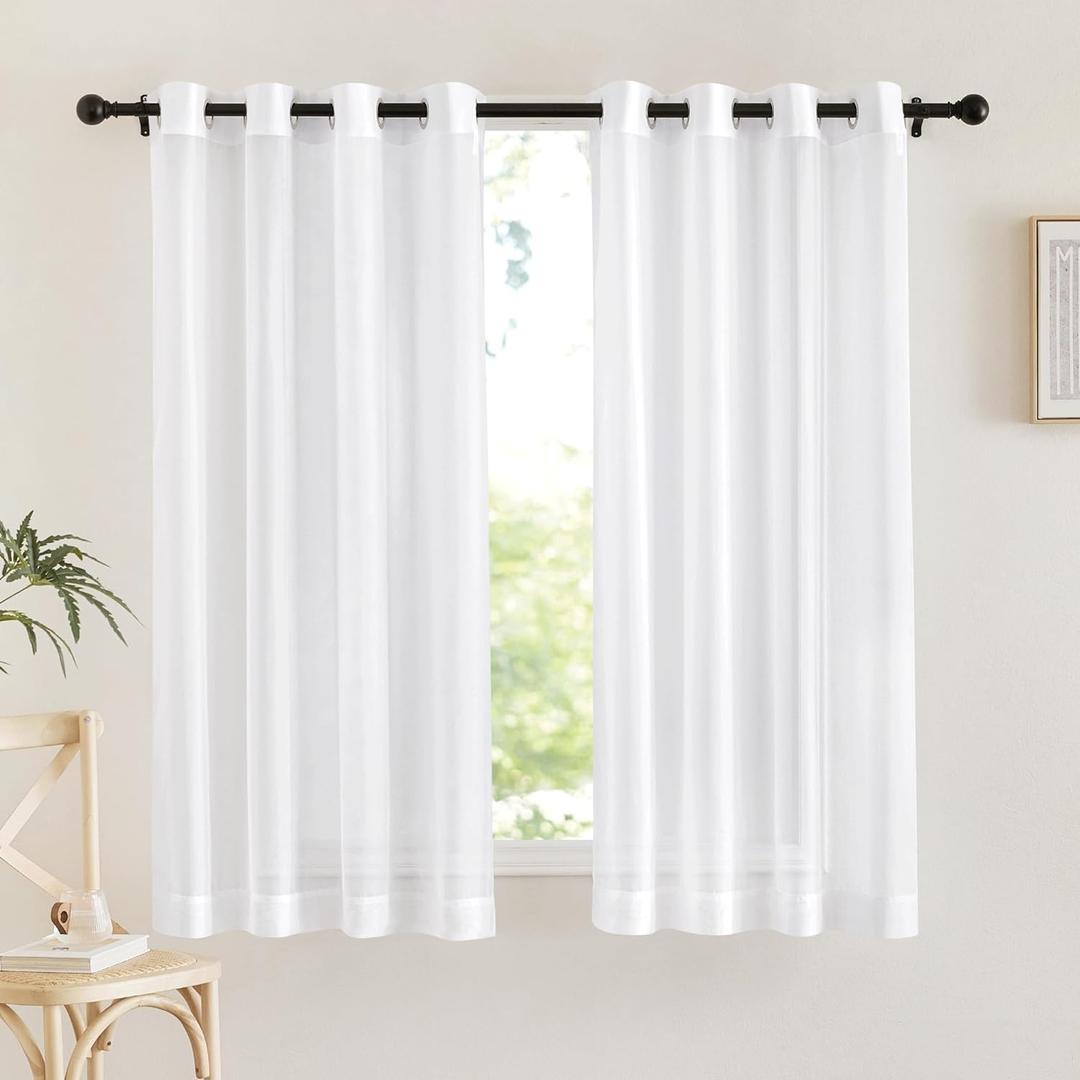 NICETOWN Sheer Window Panel Curtains - Grommet Top Gauzy Sheer Drapes Lightweight Breathable Panels for Windows (2-Pack, 54 Wide x 63 inch Long, White)