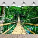 7x5ft Green Forest Backdrop Philippines Tropical Forest River Bamboo Bridge Background Woods Nature Theme Hiking Camp Party Decor Photo Booth Photo Studios Props Wallpaper (B1-2198)