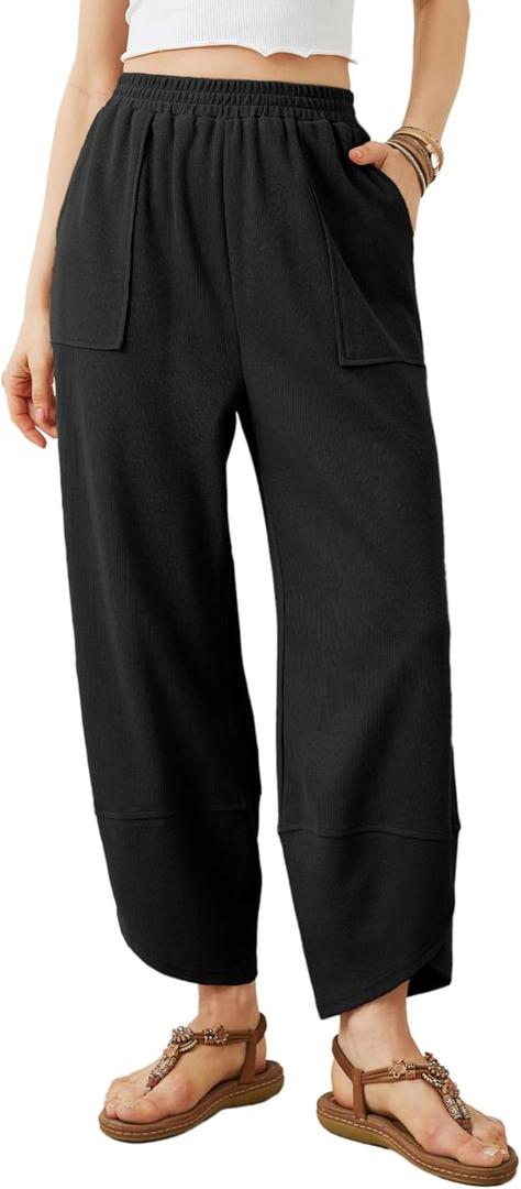 Womens Baggy Wide Leg Pants Summer Casual Elastic Waist Palazzo Harem Pants with Pockets (Large, Black) Womens Baggy Wide Leg Pants Summer Casual Elastic Waist Palazzo Harem Pants with Pockets (Large, Black)