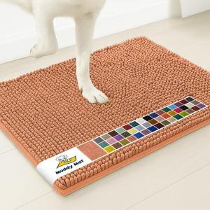 Muddy Mat® | Super Water Absorbent Door Mat Indoor, Microfiber Quick Dry Chenille Entryway Rug, Slip Resistant Front Door Mat, Indoor Mats for Entryway, Machine Washable Pet Rug, Peach 48" x 72"