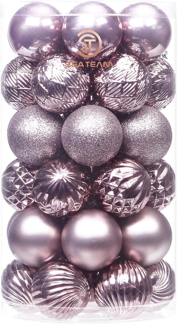 Sea Team 41-Pack Christmas Ball Ornaments with Strings, 60mm/2.36-Inch Small Size Baubles, Shatterproof Plastic Christmas Bulbs, Hanging Decorations for Xmas Tree, Holiday, Wedding, Party, Rose Tan