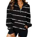 YeGine Womens Sweatshirt Oversized Quarter Zip Pullover Half Zip Long Sleeve Top Black and White Striped XL (XL)