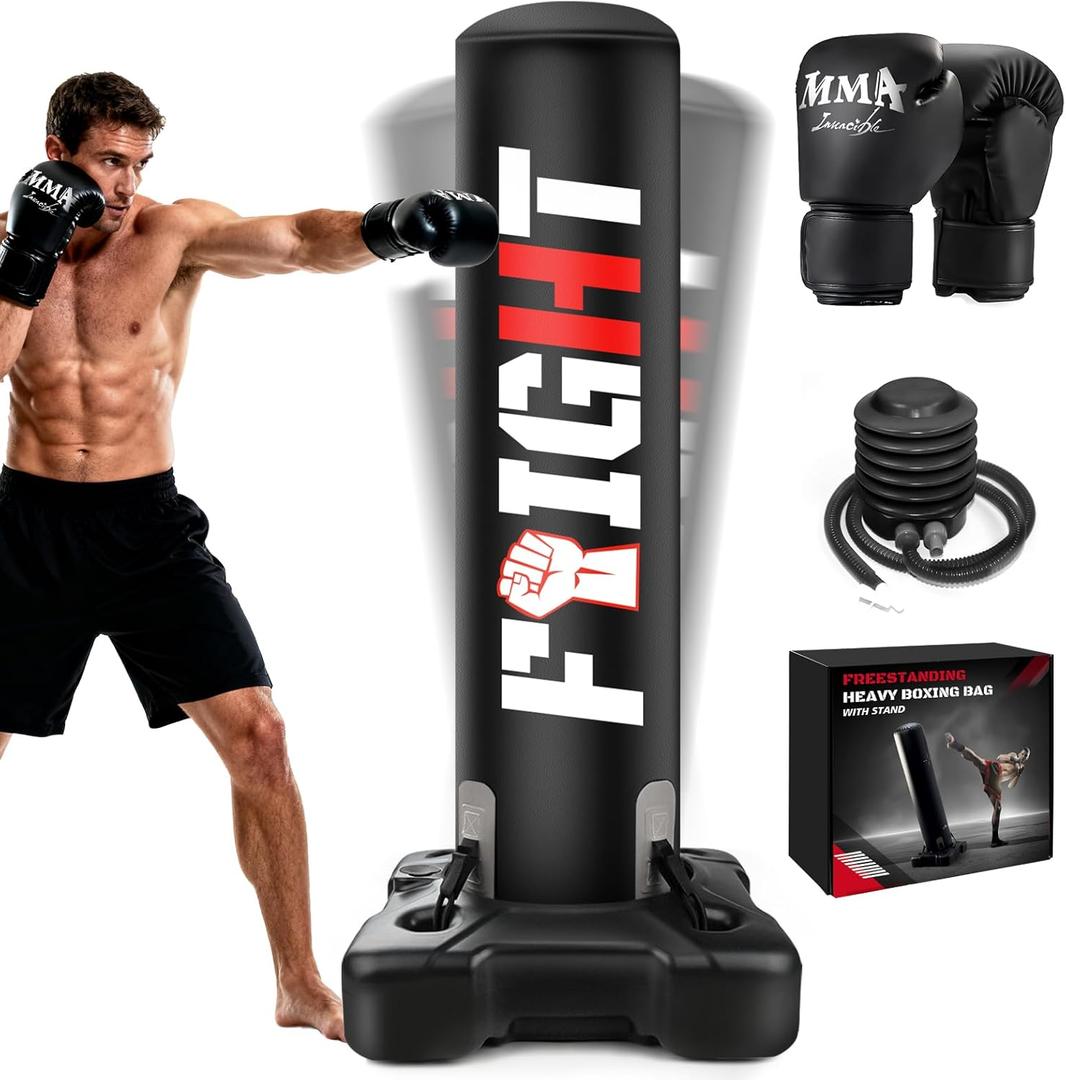 Standing Punching Bag for Adults, Upgrated Base Boxing Bag with Stand Kicking Bag with MMA Gloves and Pump, 0.7mm Thickening Material Heavy Bag for Home Gym Workout Muay Thai Fitness