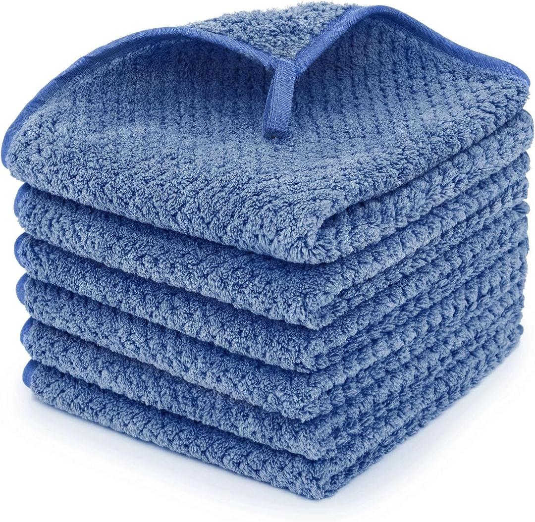 6 Pack Washcloth Set Towels - Quick Drying & Absorbent Microfiber Gym Towels 13x13 inches - Lightweight & Thin Yoga Towels - Multi-Purpose Camping Towels for SPA, Hotel & Bathroom, Blue