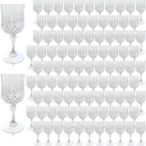 Plastic Wine Glasses, Plastic Goblets Vintage Style Cordial Unbreakable Drinking Glasses, Reusable Drinkware for Wedding Reception, Grand Event Party Supplies (100, Transparent)