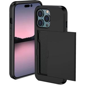Compatible with iPhone 13 Pro case with Card Holder, Silicone Card Slot case, Soft, Shockproof, Credit Card Protective Cover for iPhone 13 Pro Black