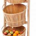 Gerrii 1 Pcs Large Solid Wood Bushel Barrel Display with 3 Half Bushel Basket, Farmers Market Floor Display with Handles, Retail Harvest Basket for Fruit, Vagatables, Candy, Small Crafts, Produce