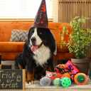 Abbylike 7 Pcs Halloween Dog Toys Set Candy Corn Rope Basket Puppy Toy Bundle with Squeaky Pumpkin Dog Chew Toy and Rubber Ball Fun Teeth Cleaning & Interactive Play for Small Medium Dogs